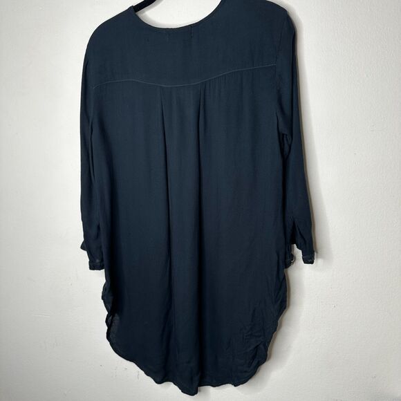 Cloth & Stone Black Henley Half-Button Long Sleeve V-Neck Shirt Tail Hem Top SM - Picture 5 of 10